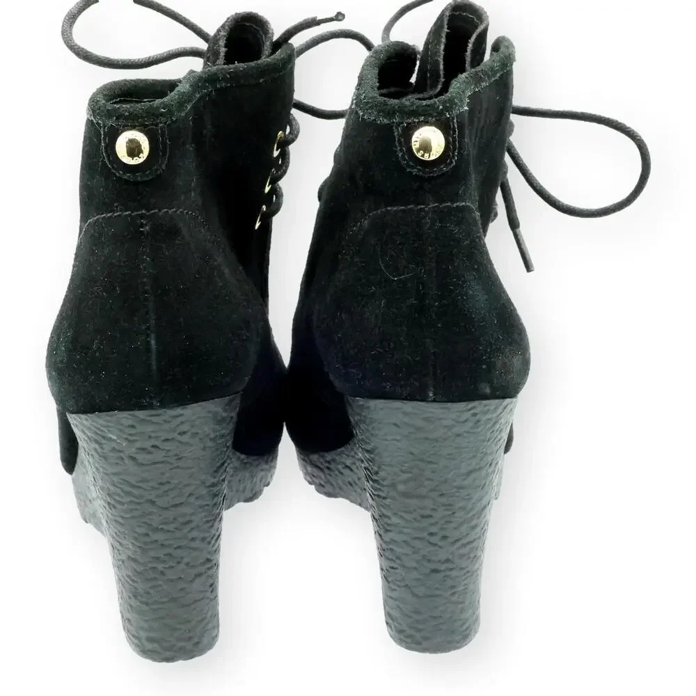 Michael Kors Womens Rory Black Suede Wedge Booties 8M